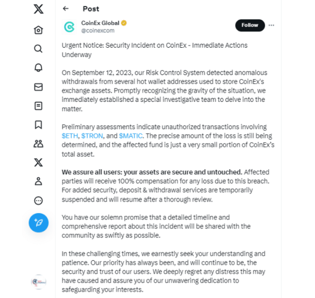 CoinEx Rebuilds Trust With Resilience And Communication In The Security Breach Aftermath