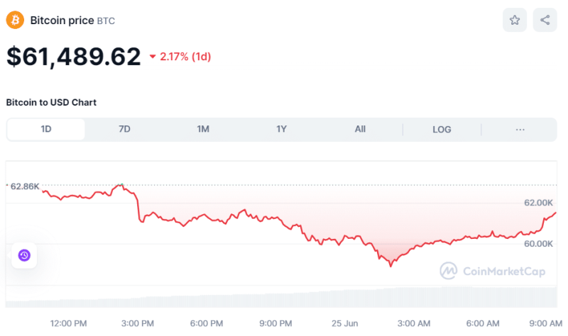 Crypto Prices Today June 25: Bitcoin Down To $60K, Meme & AI Coins Among Top Gainers