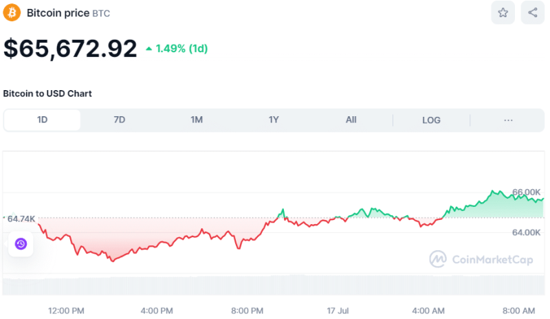 Crypto Prices Today July 17: BTC Hits $66K High, Altcoins Encounter Price Flux