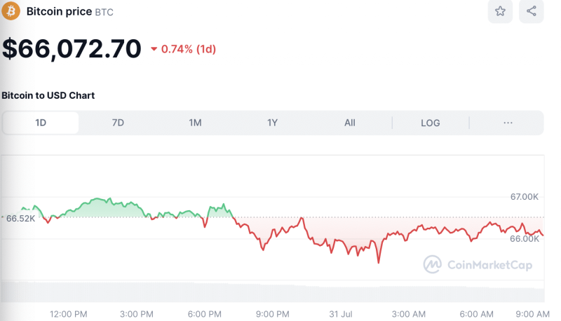 Crypto Prices Today July 31: Bitcoin Holds $66K, ETH Near $3,300, While XRP Pumps 8%